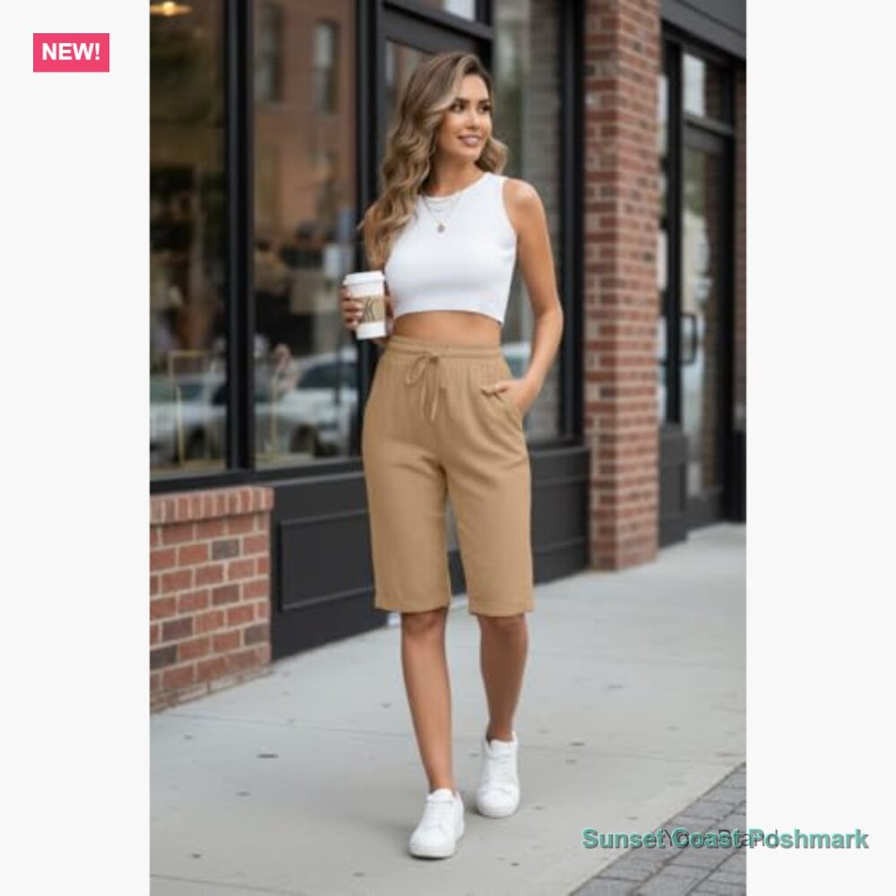 Lightweight Elastic Waist Drawstring Bermuda Shor… - image 3